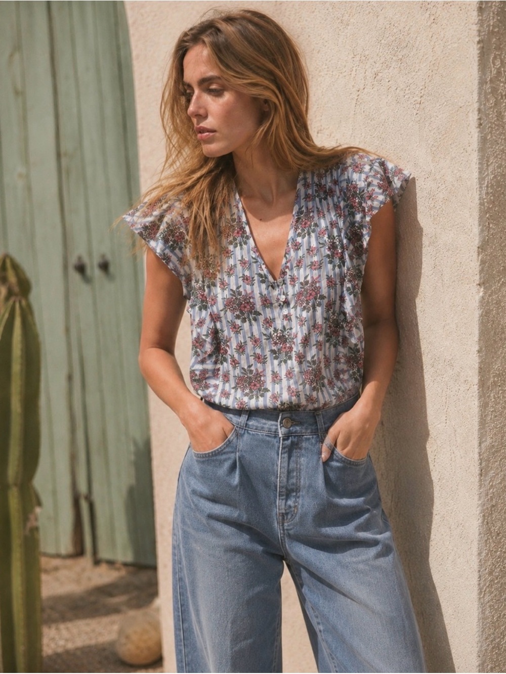 Veronica Beard Joi Floral and Striped Top Size 8